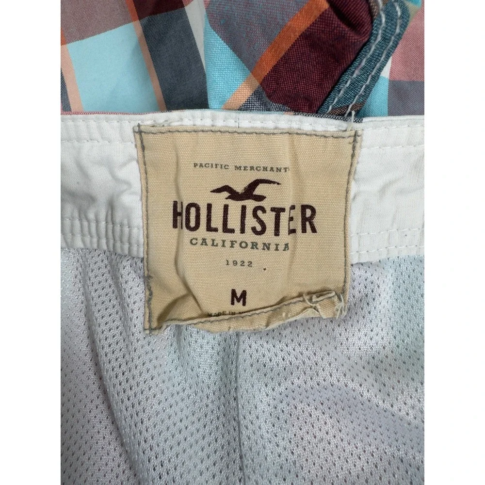 Hollister Board Shorts Mens M‎ Plaid Red Blue Cargo Swim Trunks Surf Skate Y2K